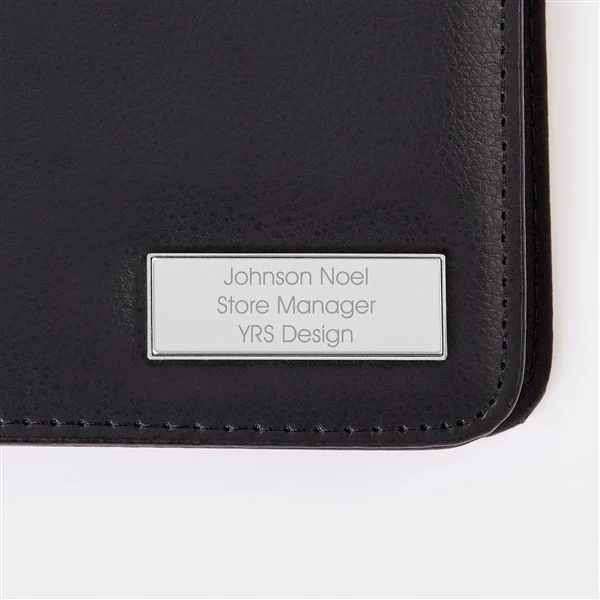 Engraved Black Vegan Leather Padfolio and Pen Set