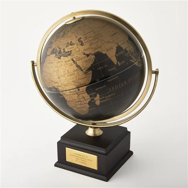 Engraved Black and Gold Recognition Globe