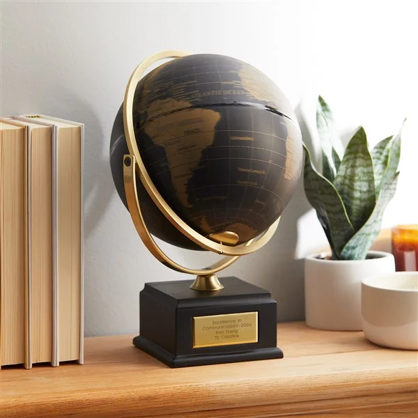 Engraved Black and Gold Recognition Globe