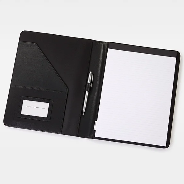 Engraved Black Vegan Leather Padfolio and Pen Set