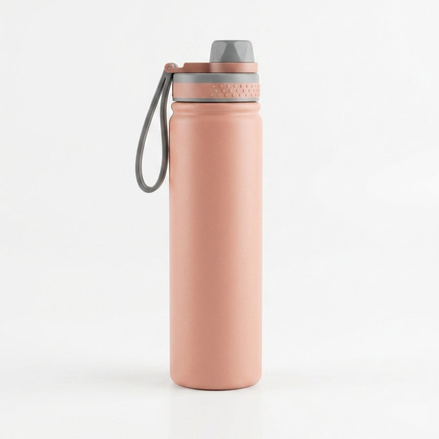Pastel Peach Powder-Coated Water Bottle with Silicone Carry Strap