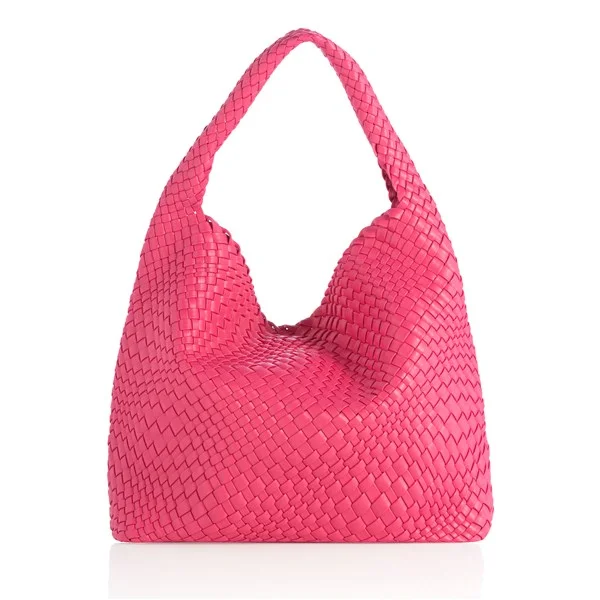 Woven Vegan Leather Hobo Bag in Magenta