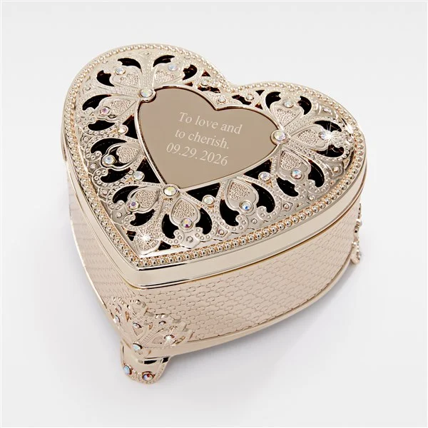 Engraved Gold Heart Anastasia Clover Jewelry Box